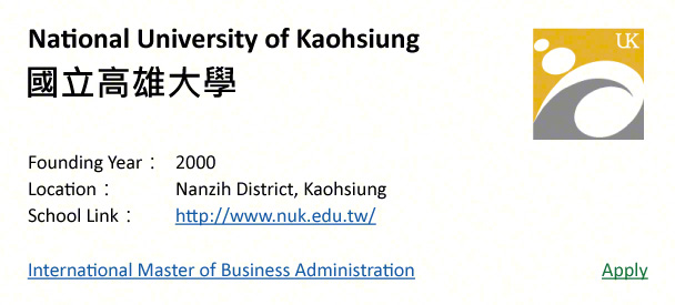 Naitonal University of Kaohsiung, Kaohsiung-shows address, logo & clickable link