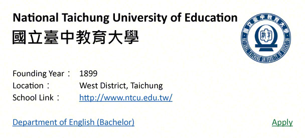 National Taichung University of Education, Taichung-shows address, logo & clickable link