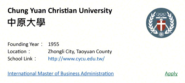 Chung Yuan Christian University, Taoyuan-shows address, logo & clickable link
